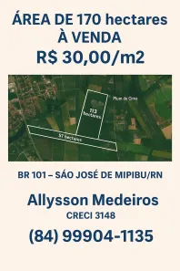 Fazenda/Sítio à venda, 1700000m² no , São José de Mipibu