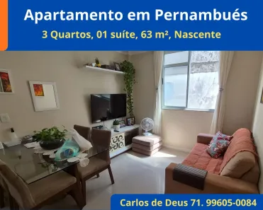 Apartamento para comprar com 63 m², 3 quartos, 2 banheiros, 1 vaga em  Pernambués, Salvador