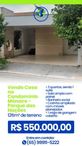 Casa de Condomínio com 3 Quartos à venda, 10m² no Parque Residencial das Nações Indígenas, Cuiabá