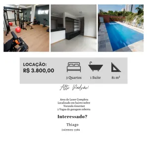 Apartamento com 3 Quartos para alugar, 81m² no Vila Aviação, Bauru