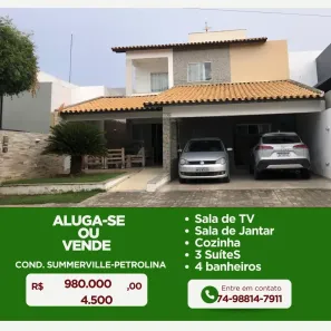 Casa de Condomínio com 3 Quartos para alugar, 140m² no , Petrolina