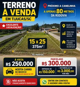 Lote/Terreno à venda, 375m² no , Tijucas