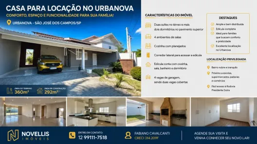 Sobrado com 4 Quartos para alugar, 292m² no Urbanova I, São José dos Campos
