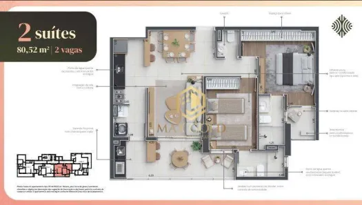 Apartamento com 2 Quartos à venda, 81m² no Loteamento Residencial e Comercial Bosque Flamboyant, Taubaté