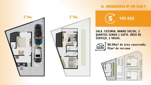 Casa com 2 Quartos à venda, 80m² no Residencial Masterville, Sarzedo