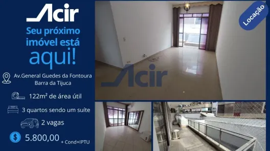Apartamento com 3 Quartos para alugar, 122m² no Barra da Tijuca, Rio de Janeiro
