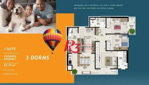 Apartamento com 3 Quartos à venda, 90m² no Paquetá, Santos