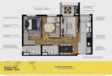 Apartamento com 2 Quartos à venda, 58m² no Jardim Esplanada, São José dos Campos