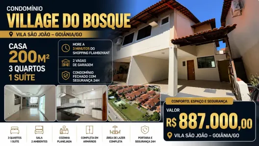 Casa de Condomínio com 3 Quartos à venda, 200m² no Vila São João, Goiânia