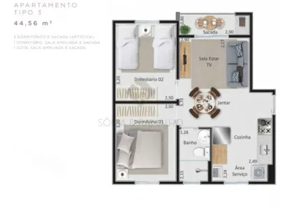 Apartamento com 2 Quartos à venda, 45m² no Bonfim Paulista, Ribeirão Preto