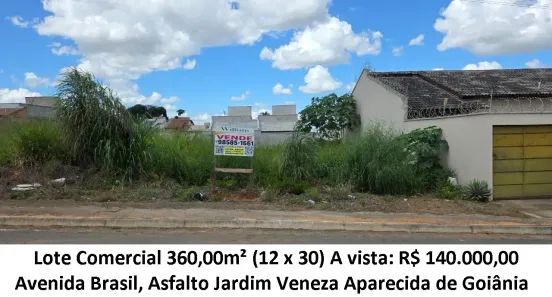 Lote/Terreno à venda, 360m² no Jardim Veneza, Aparecida de Goiânia