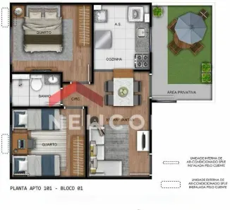 Apartamento com 1 Quarto à venda, 45m² no Leonor, Londrina
