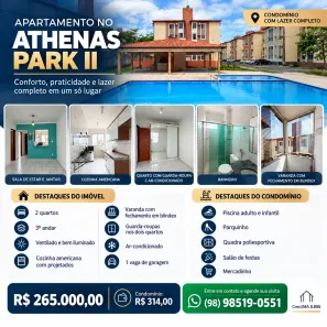 Apartamento com 2 Quartos à venda, 57m² no Parque Athenas, São Luís