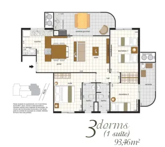 Apartamento com 3 Quartos à venda, 93m² no Vila Alzira, Guarujá