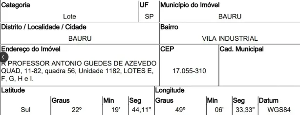 Lote/Terreno à venda, 2232m² no Vila Industrial, Bauru