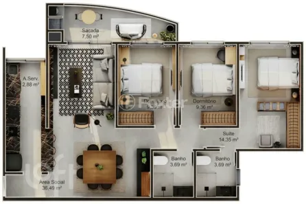 Apartamento com 3 Quartos à venda, 94m² no Saco Grande, Florianópolis