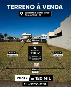 Lote/Terreno à venda, 250m² no Parque das Laranjeiras, Cosmópolis