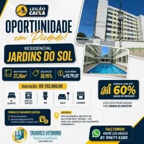 Apartamento com 1 Quarto à venda, 37m² no Piedade, Jaboatão dos Guararapes