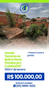 Lote/Terreno à venda, 10m² no Novo Paraíso, Cuiabá