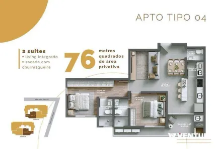 Apartamento com 2 Quartos à venda, 76m² no Velha, Blumenau