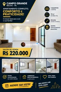 Apartamento com 3 Quartos à venda, 74m² no Campo Grande, Recife