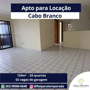 Apartamento com 3 Quartos para alugar, 134m² no Cabo Branco, João Pessoa