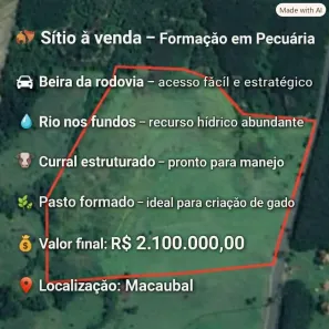 Fazenda/Sítio à venda, 254100m² no , Macaubal