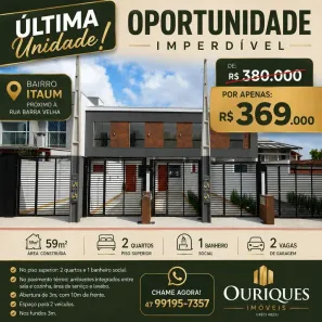 Sobrado com 2 Quartos à venda, 59m² no Itaum, Joinville