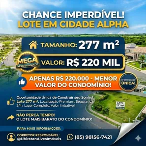 Lote/Terreno à venda, 277m² no Cidade Alpha, Eusébio