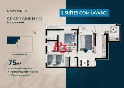 Apartamento com 2 Quartos à venda, 75m² no Ponta da Praia, Santos