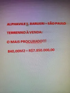 Lote/Terreno à venda, 840m² no Alphaville Centro Industrial e Empresarial/Alphaville., Barueri