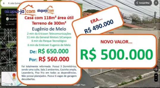Casa com 3 Quartos à venda, 118m² no Eugênio de Mello, São José dos Campos