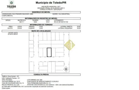 Lote/Terreno à venda, 578m² no Jardim Gisela, Toledo