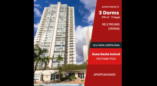 Apartamento com 3 Quartos à venda, 210m² no Vila Leopoldina, São Paulo