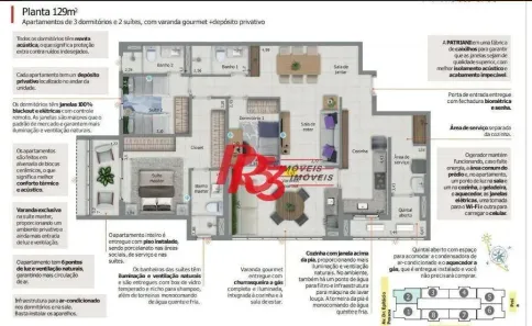 Apartamento com 3 Quartos à venda, 129m² no Boqueirão, Santos