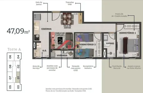 Apartamento com 2 Quartos à venda, 47m² no Vila Guiomar, Santo André