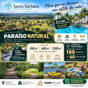 Lote/Terreno à venda, 450m² no Santa Bárbara Resort Residence, Águas de Santa Bárbara