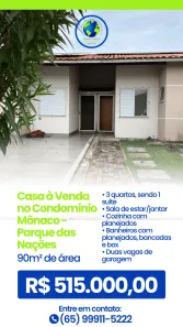 Casa de Condomínio com 3 Quartos à venda, 90m² no Parque Residencial das Nações Indígenas, Cuiabá
