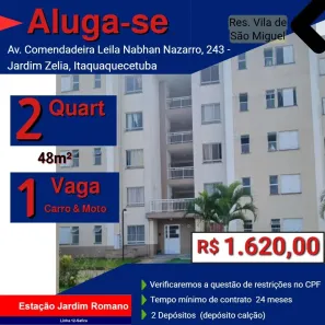 Apartamento com 2 Quartos para alugar, 48m² no Cidade Kemel, Itaquaquecetuba