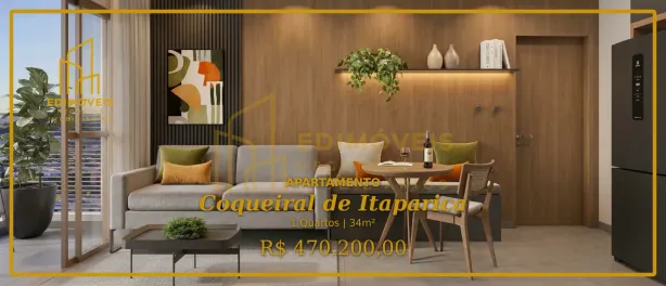 Apartamento com 1 Quarto à venda, 34m² no Coqueiral de Itaparica, Vila Velha