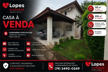 Casa de Condomínio com 3 Quartos à venda, 125m² no Loteamento São Francisco, Piracicaba