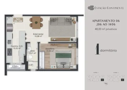 Apartamento com 1 Quarto à venda, 48m² no Campinas, São José