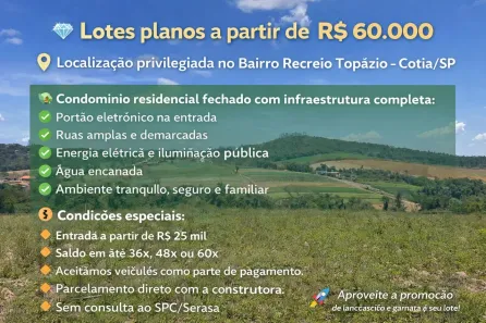 Lote/Terreno à venda, 600m² no Recreio Topázio (Caucaia do Alto), Cotia
