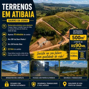 Lote/Terreno à venda, 500m² no Centro, Atibaia