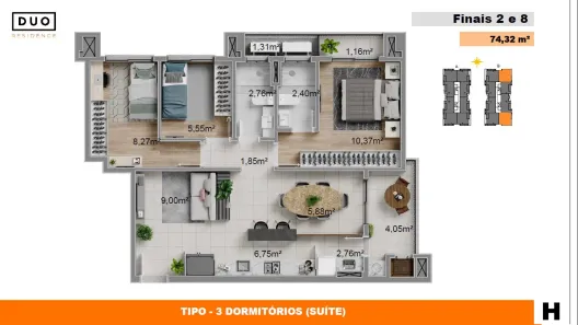 Apartamento com 3 Quartos à venda, 76m² no Anita Garibaldi, Joinville