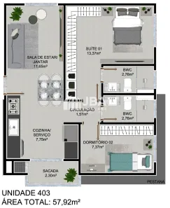Apartamento com 2 Quartos à venda, 58m² no Afonso Pena, São José dos Pinhais