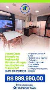 Sobrado com 3 Quartos à venda, 126m² no Parque Residencial das Nações Indígenas, Cuiabá