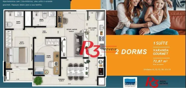 Apartamento com 2 Quartos à venda, 72m² no Paquetá, Santos