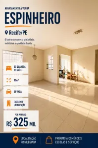 Apartamento com 3 Quartos à venda, 96m² no Espinheiro, Recife