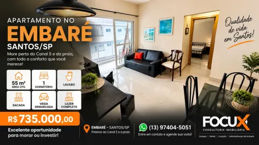 Apartamento com 1 Quarto à venda, 55m² no Embaré, Santos